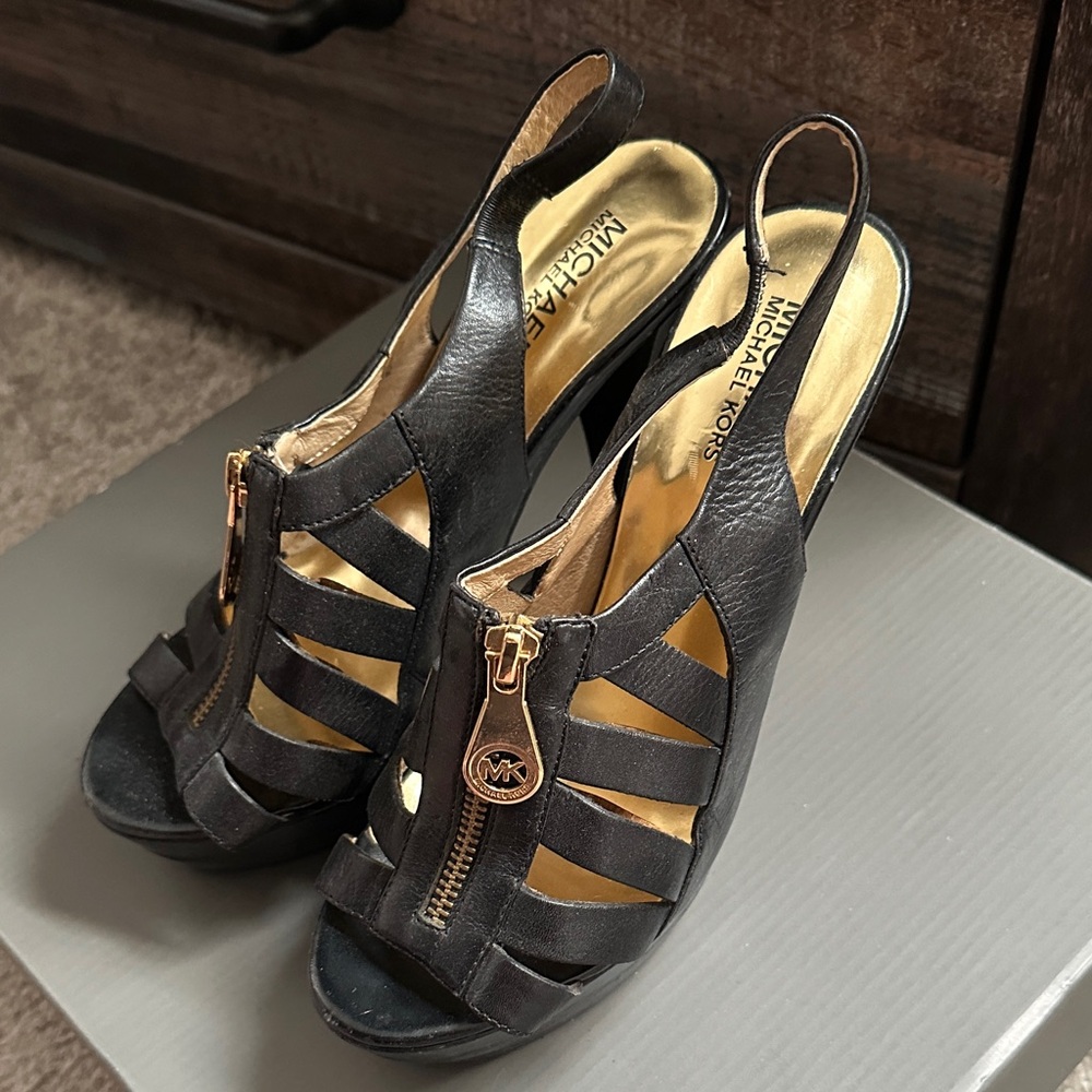 Michael Kors Black Slingback Heels with Gold Accents